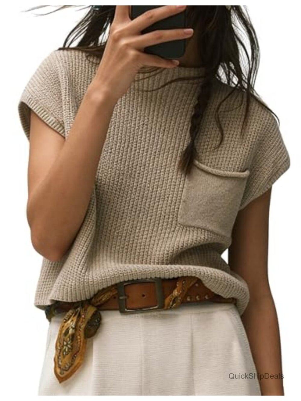 Sleeveless Funnel Neck Sweater Vest Loose Fit Vintage Rib Knit